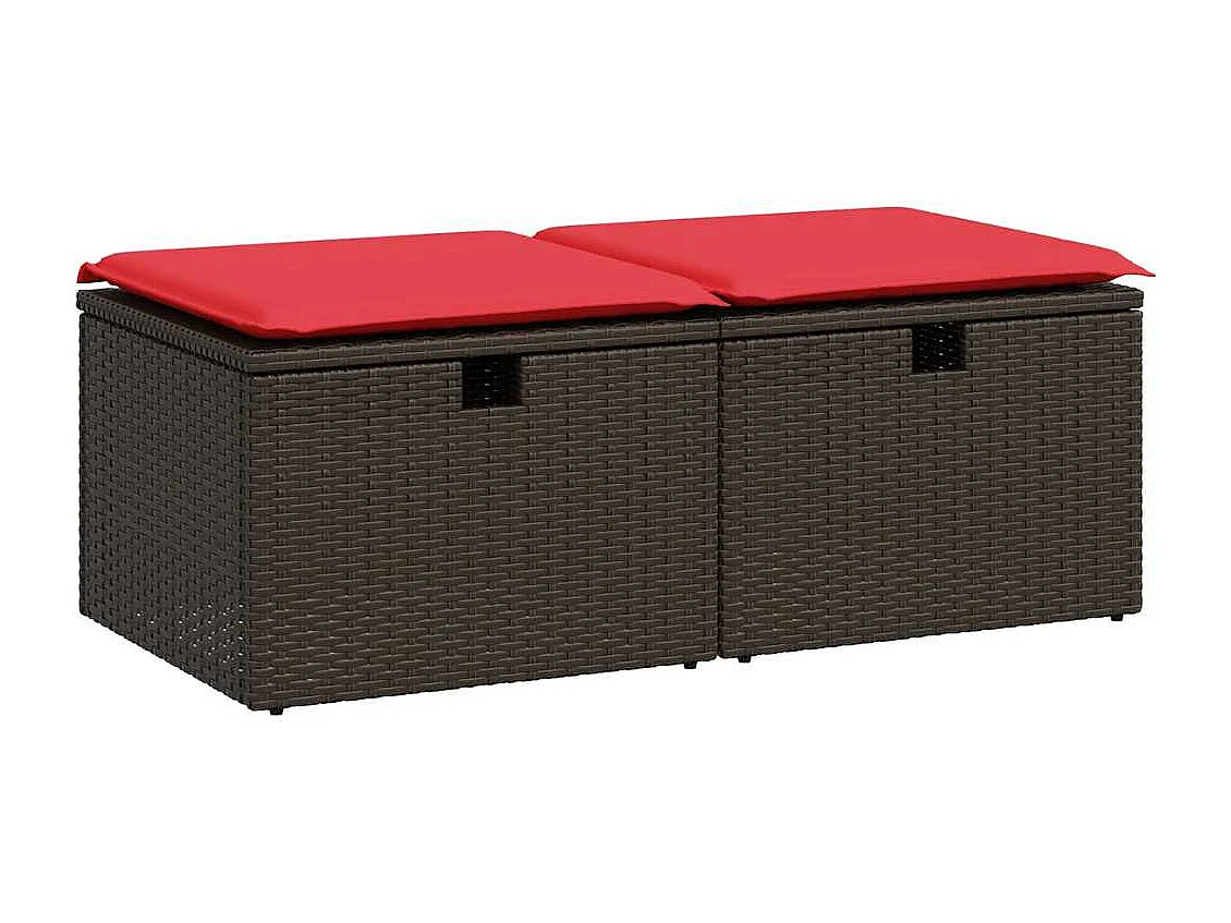 Salon de jardin avec coussins 2pcs marron résine tressée acacia