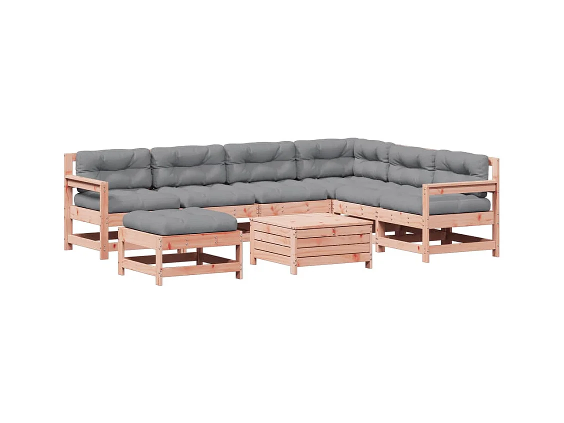 Salon de jardin 8 pcs avec coussins bois massif douglas