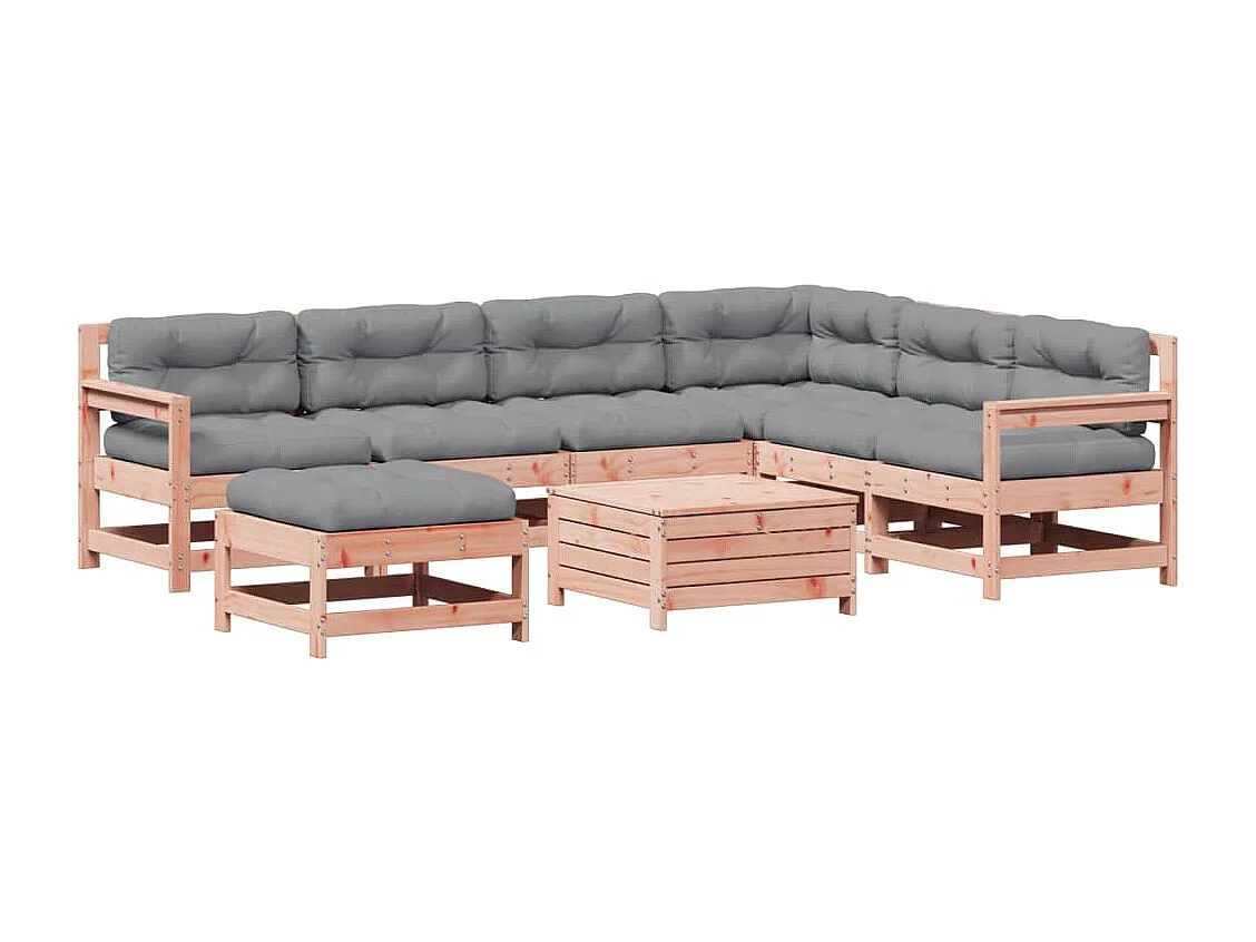 Salon de jardin 8 pcs avec coussins bois massif douglas