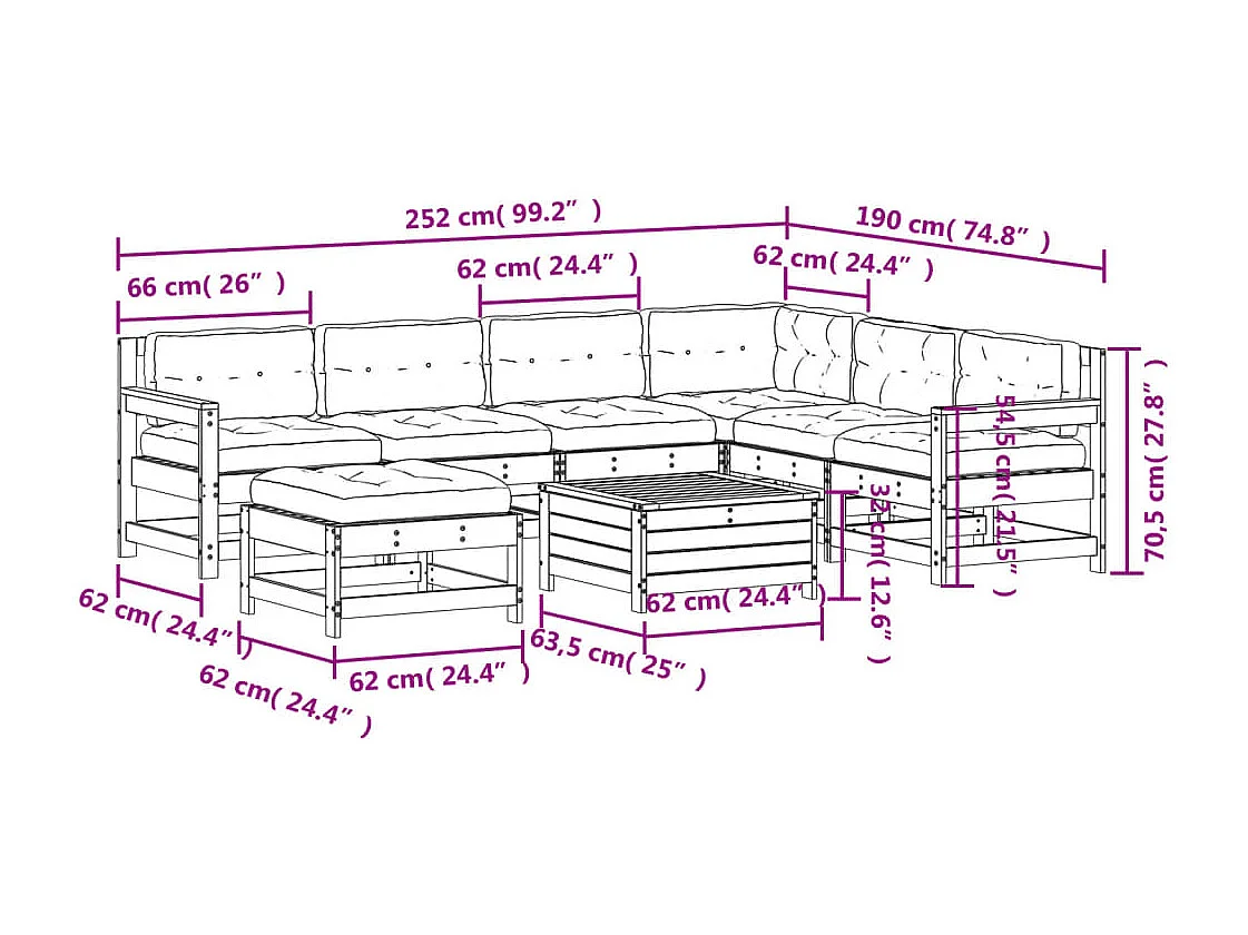 Salon de jardin 8 pcs avec coussins bois massif douglas
