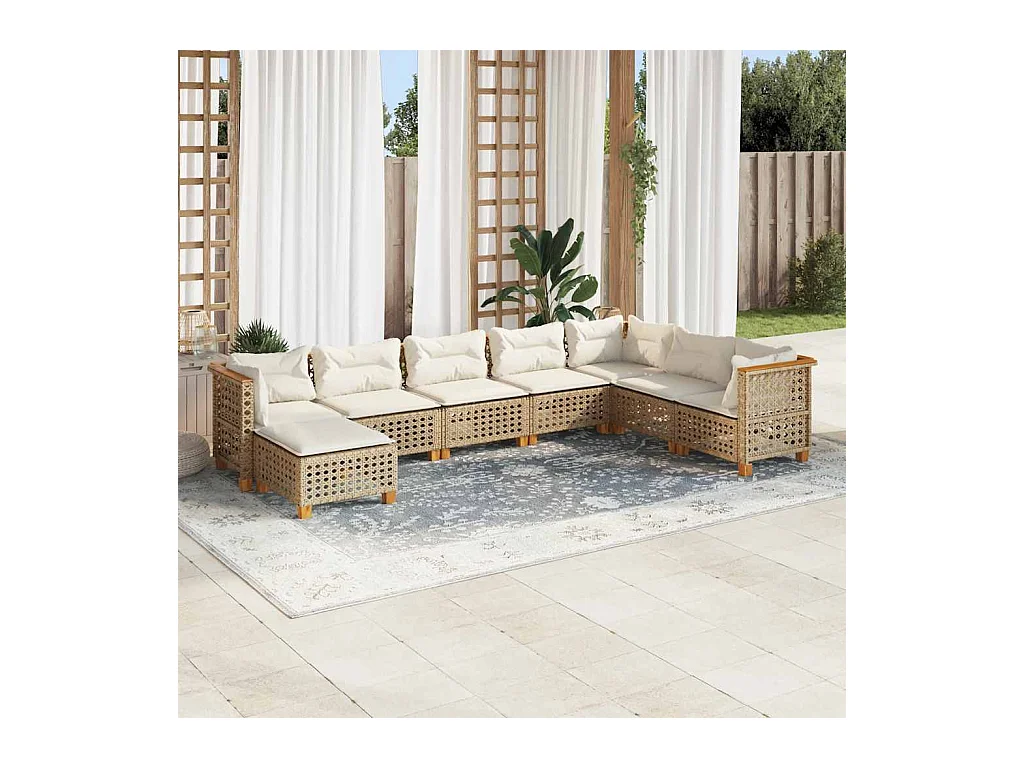 Salon de jardin avec coussins 8 pcs beige résine tressée