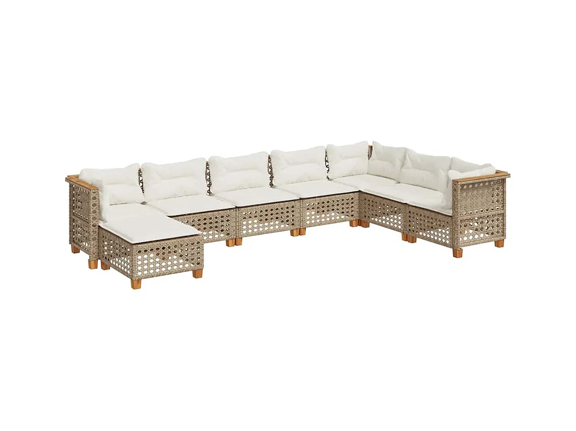 Salon de jardin avec coussins 8 pcs beige résine tressée