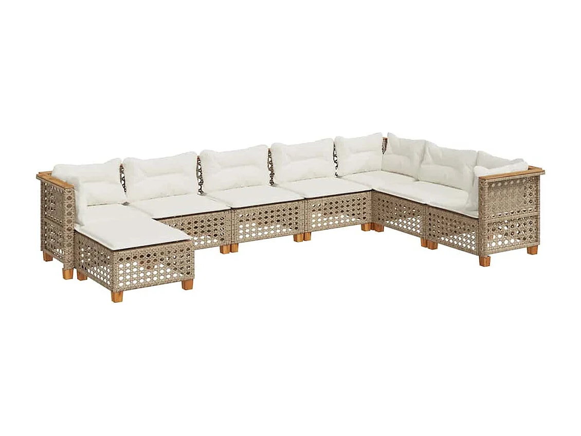 8-delige Loungeset met kussens poly rattan beige