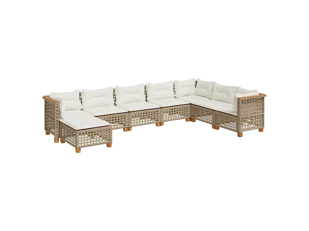 Set Divano da Giardino 8 pz con Cuscini Beige in Polyrattan