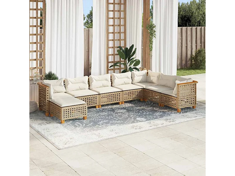 8-delige Loungeset met kussens poly rattan beige