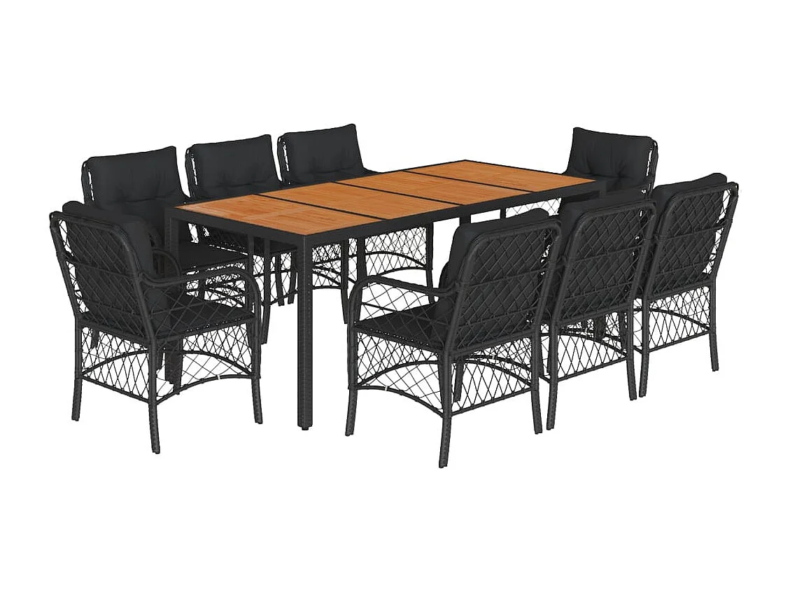 Ensemble à manger de jardin 9pcs coussins noir résine tressée