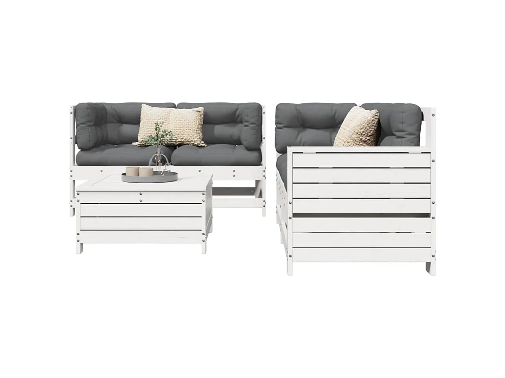 5-delige Loungeset massief grenenhout wit