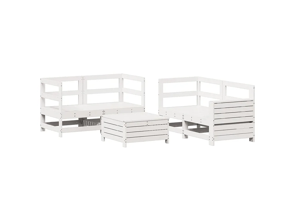 5-delige Loungeset massief grenenhout wit