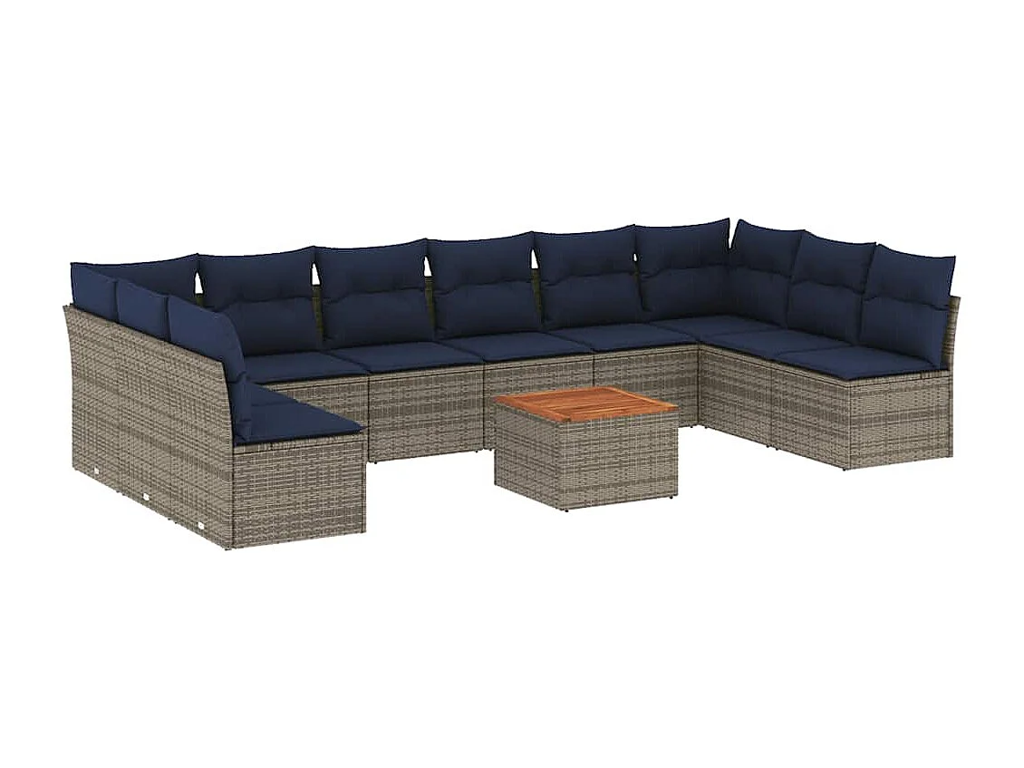 Set Divani da Giardino 11 pz con Cuscini in Polyrattan Grigio