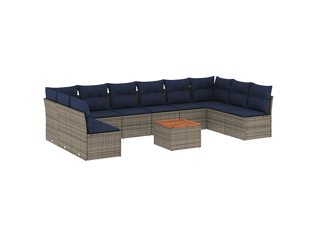 11-tlg. Garten-Sofagarnitur mit Kissen Grau Poly Rattan
