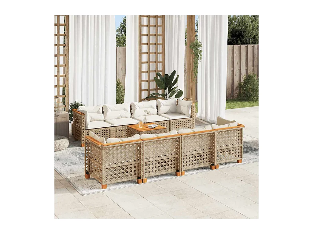 Salon de jardin avec coussins 9 pcs beige résine tressée