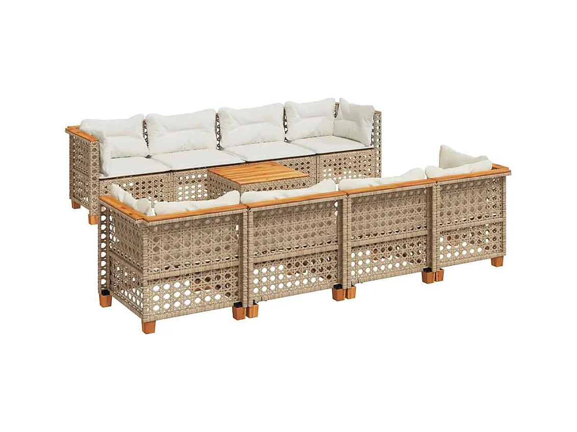 Salon de jardin avec coussins 9 pcs beige résine tressée