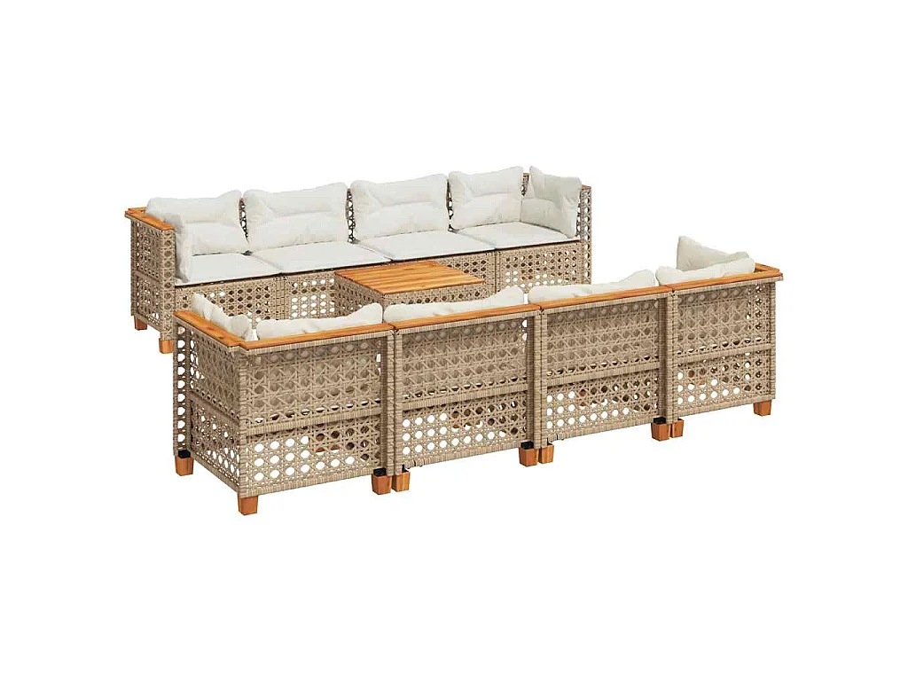 Salon de jardin avec coussins 9 pcs beige résine tressée