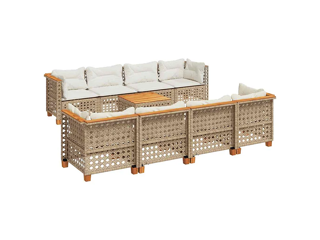 9-delige Loungeset met kussens poly rattan beige