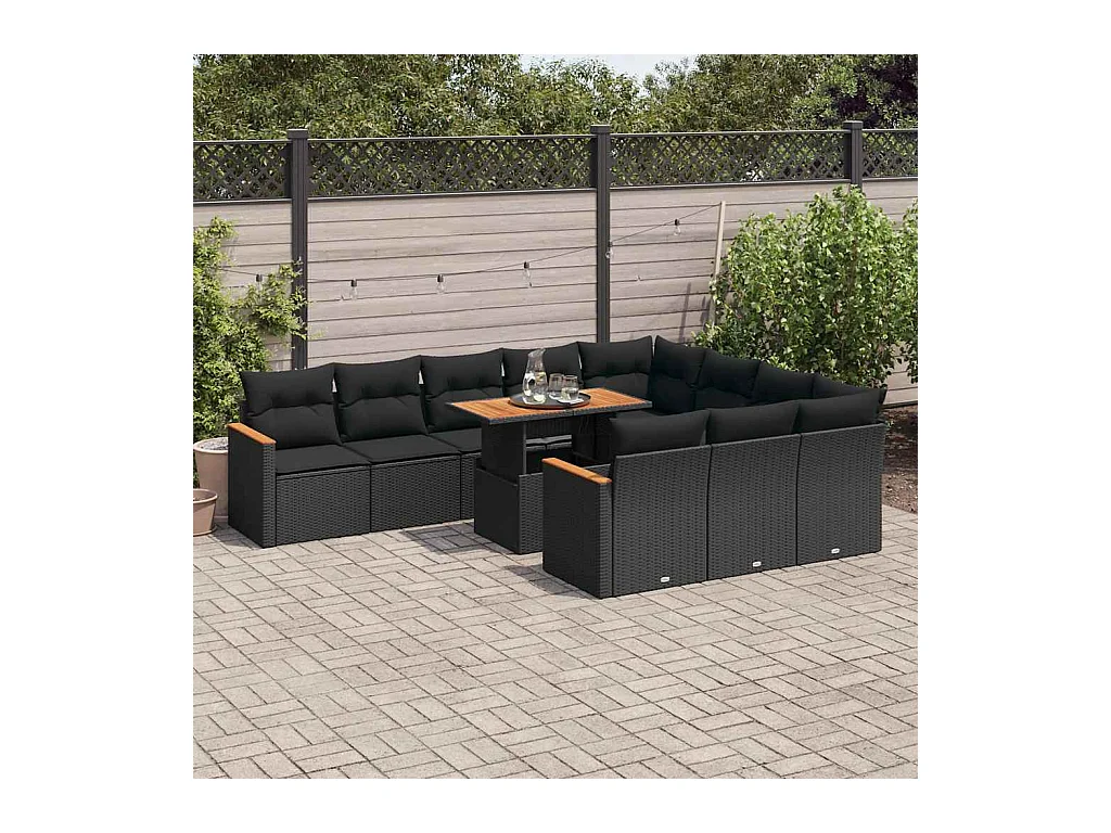 Ensemble de canapés de jardin 11 pcs et coussins rotin acacia