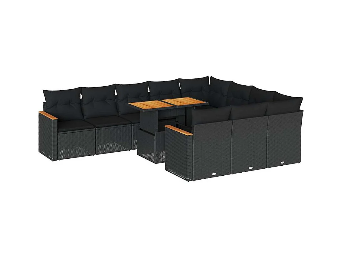 Ensemble de canapés de jardin 11 pcs et coussins rotin acacia
