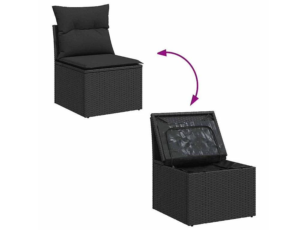 Set Divani da Giardino 11 pz con Cuscini Polyrattan Acacia Nero