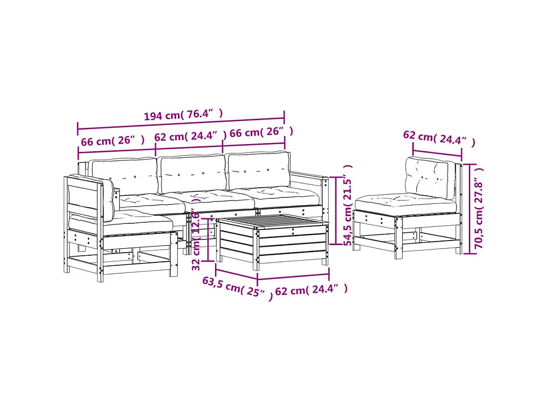 6-tlg. Garten-Lounge-Set mit Kissen Massivholz Douglasie