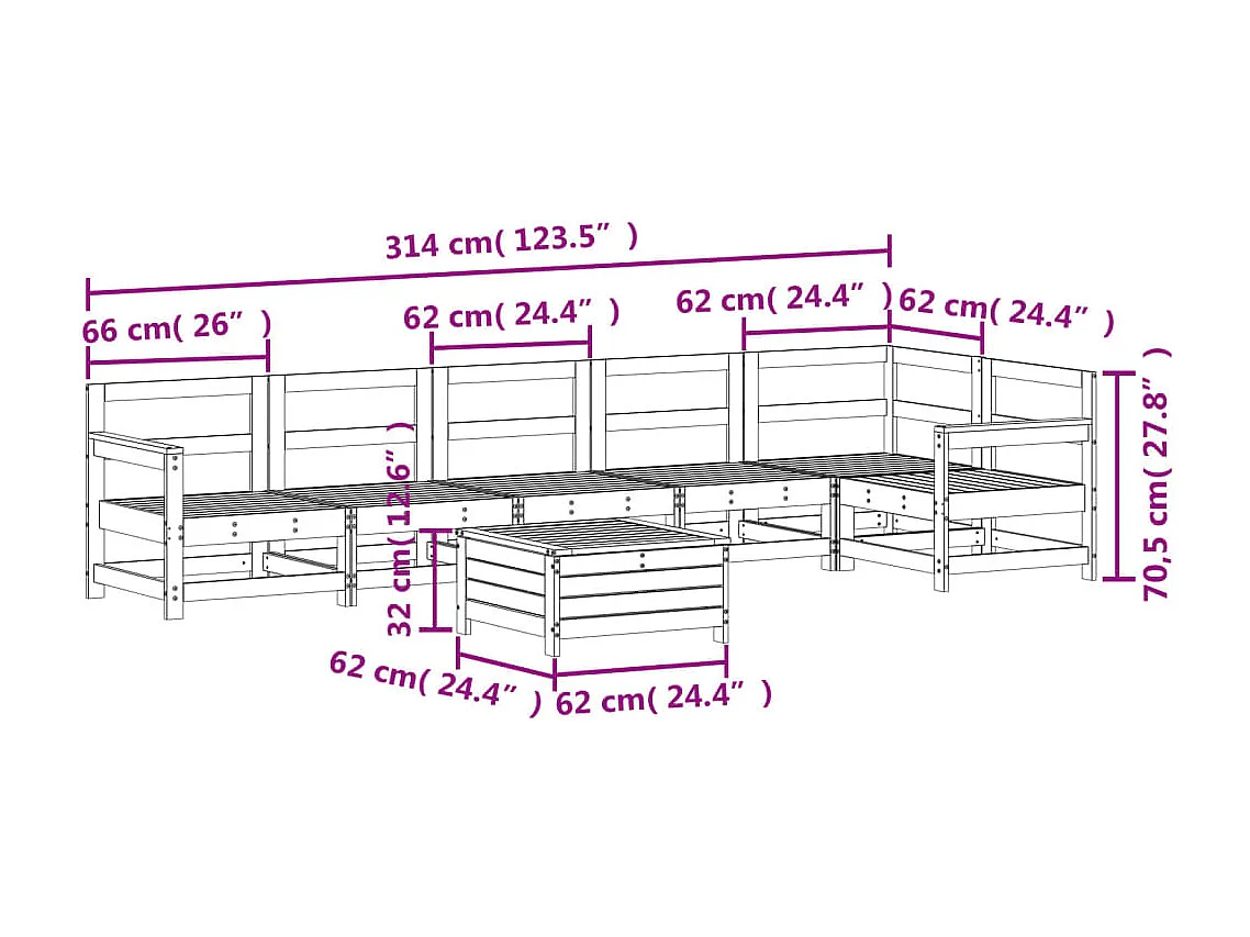 7-delige Loungeset massief grenenhout