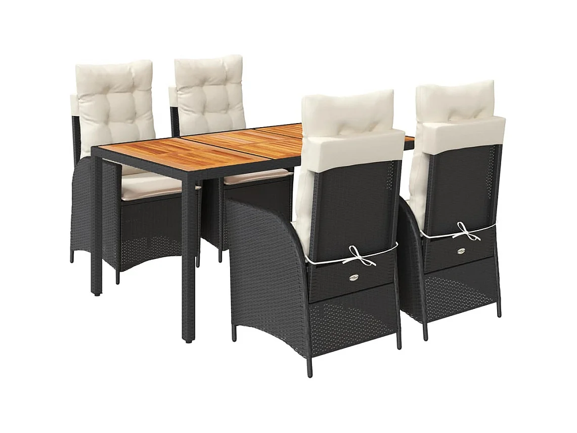 Ensemble à manger de jardin coussins 5pcs Noir Résine tressée