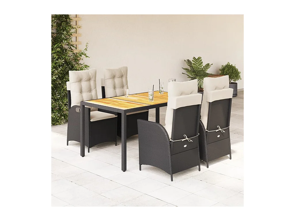 5-delige Tuinset met kussens poly rattan zwart