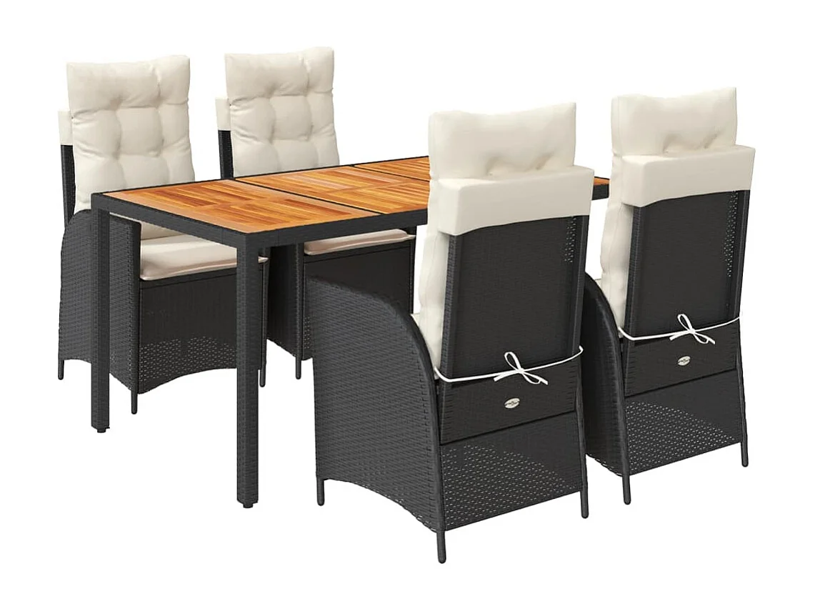 5-delige Tuinset met kussens poly rattan zwart