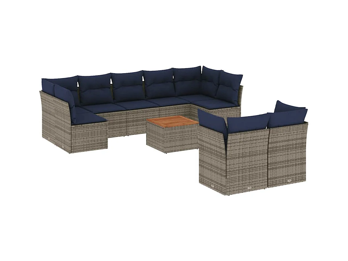 Salon de jardin 10 pcs avec coussins gris résine tressée