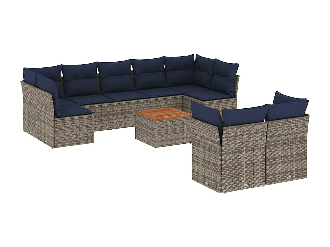Salon de jardin 10 pcs avec coussins gris résine tressée