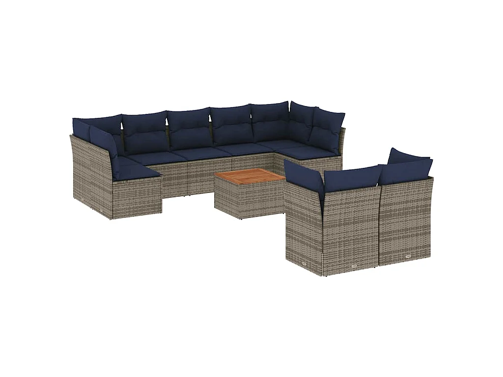 10-delige Loungeset met kussens poly rattan grijs