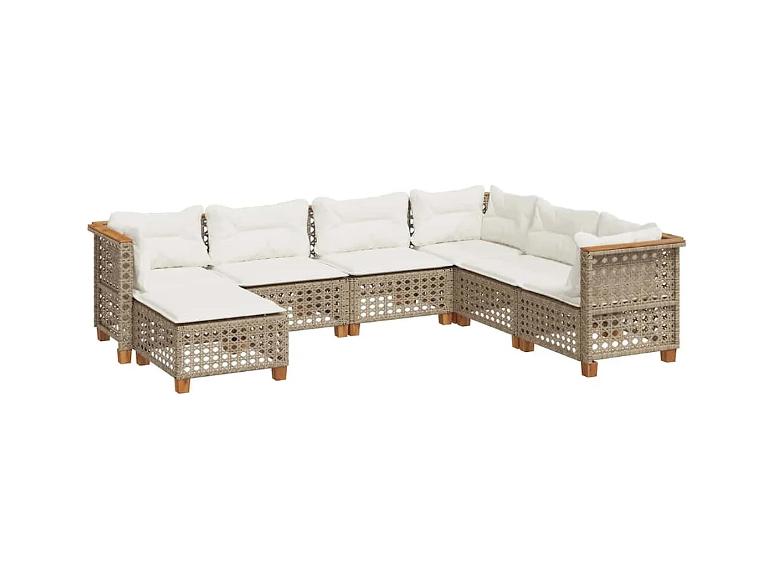 Salon de jardin avec coussins 7 pcs beige résine tressée