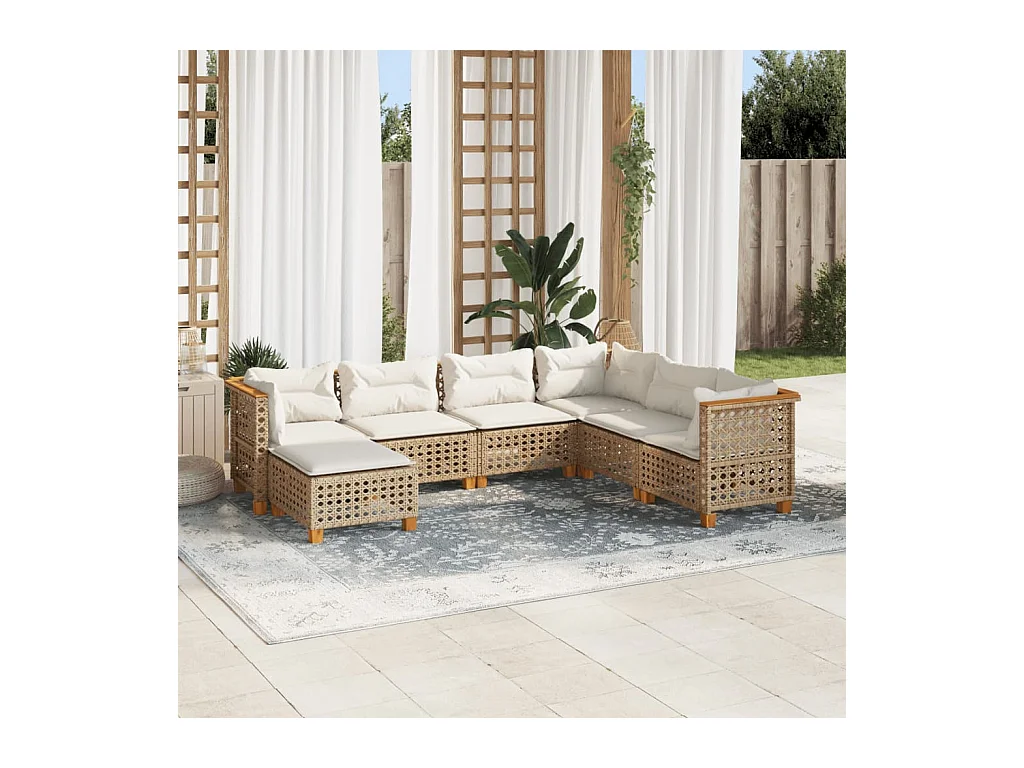 7-delige Loungeset met kussens poly rattan beige