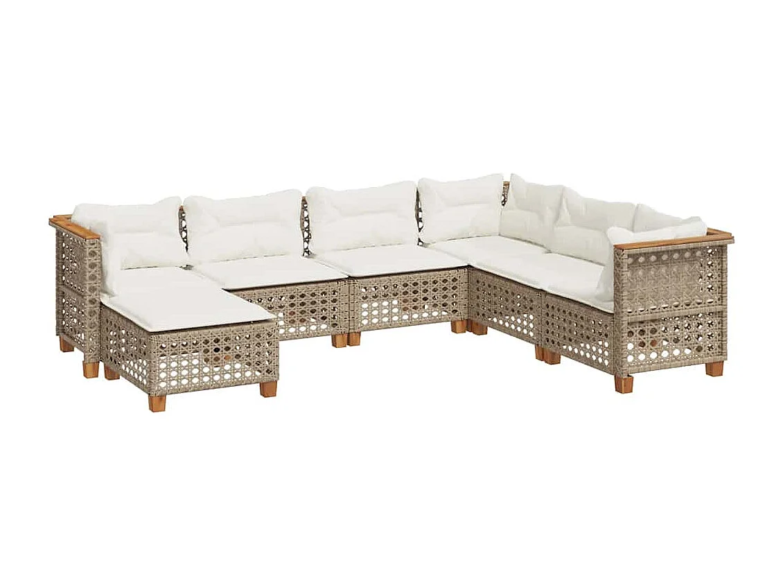 7-tlg. Garten-Sofagarnitur mit Kissen Beige Poly Rattan