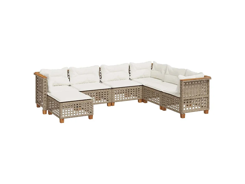 7-delige Loungeset met kussens poly rattan beige
