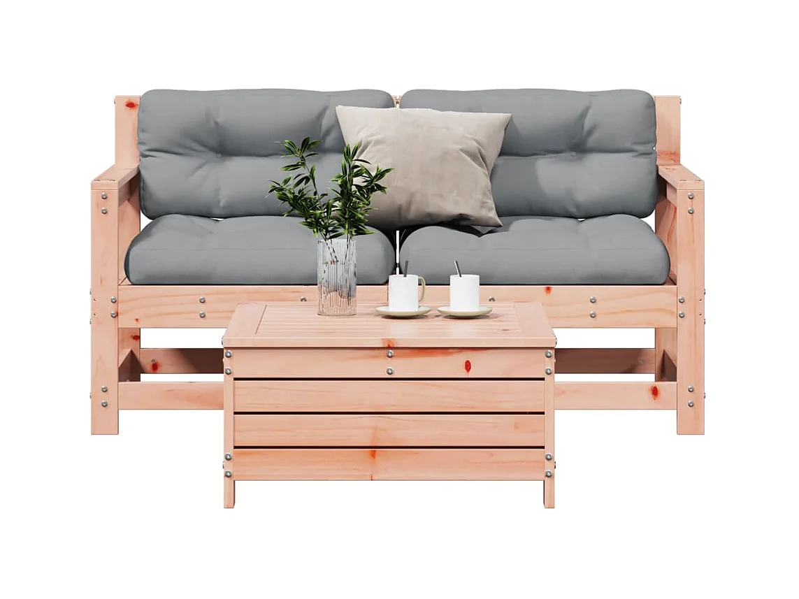 Salon de jardin 3 pcs avec coussins bois massif douglas