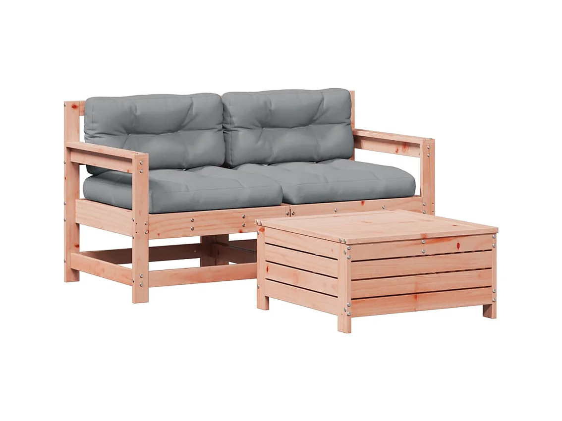 Salon de jardin 3 pcs avec coussins bois massif douglas
