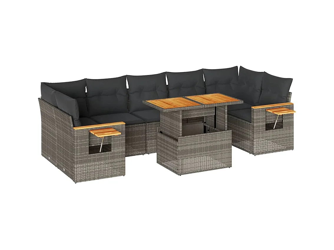 Set Divano da Giardino 8pz con Cuscini Grigio Polyrattan Acacia
