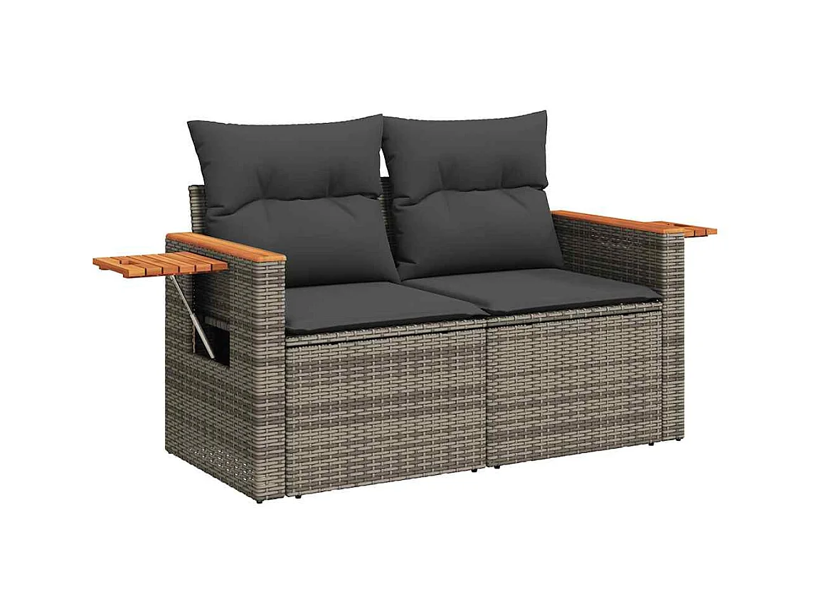 Set Divano da Giardino 8pz con Cuscini Grigio Polyrattan Acacia
