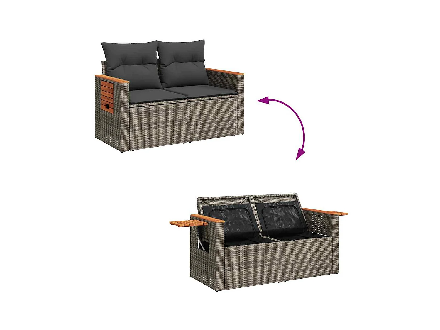Set Divano da Giardino 8pz con Cuscini Grigio Polyrattan Acacia