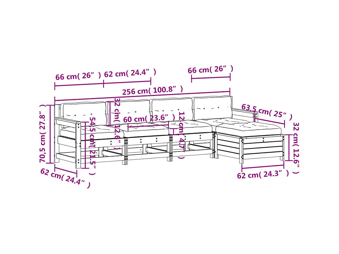 Set Divani Giardino 5 pz con Cuscini Legno Massello di Douglas