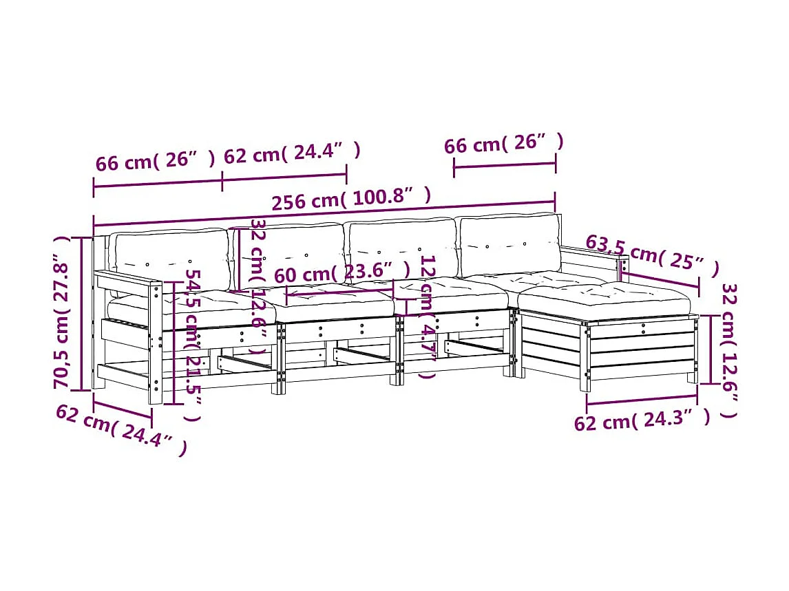 Salon de jardin 5 pcs avec coussins bois massif douglas