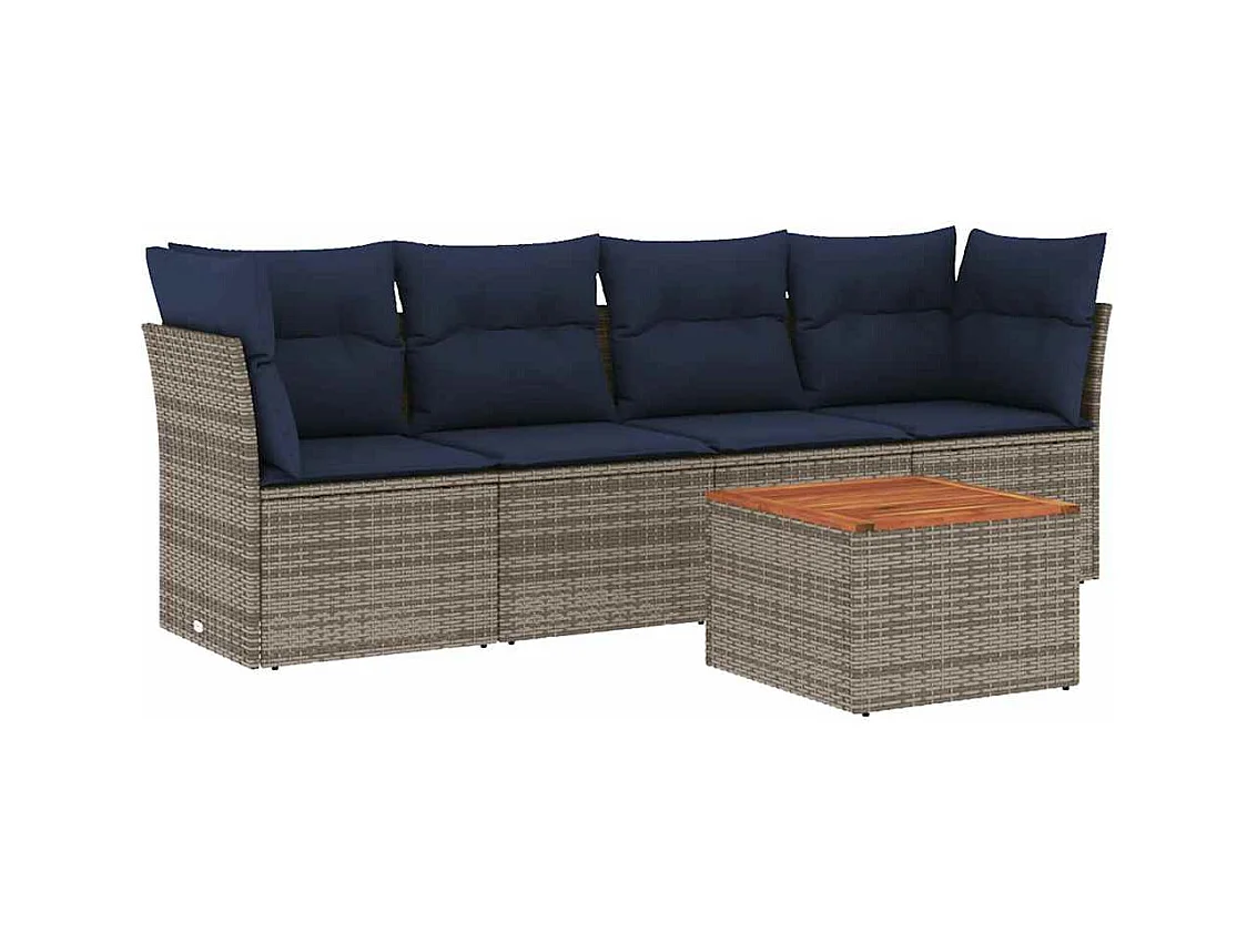 Salon de jardin 5 pcs avec coussins gris résine tressée