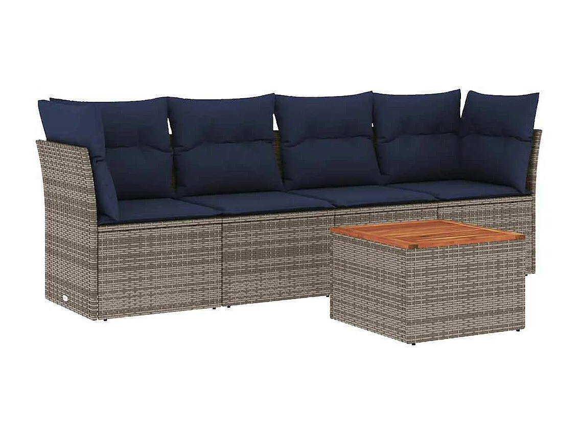 Salon de jardin 5 pcs avec coussins gris résine tressée