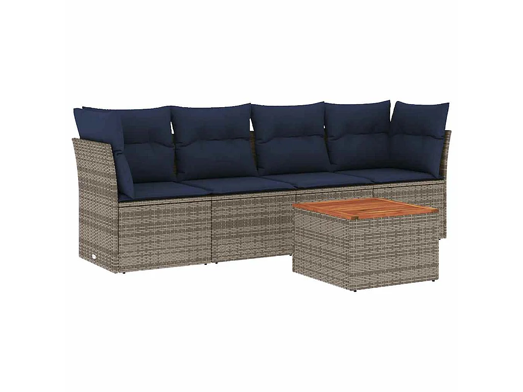 5-tlg. Garten-Sofagarnitur mit Kissen Grau Poly Rattan