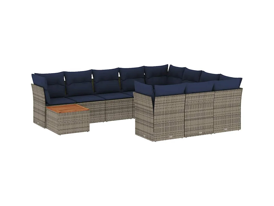 Salon de jardin 11 pcs avec coussins gris résine tressée