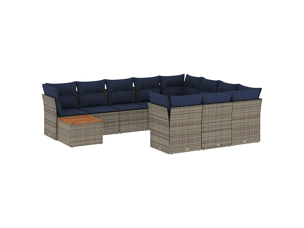11-tlg. Garten-Sofagarnitur mit Kissen Grau Poly Rattan
