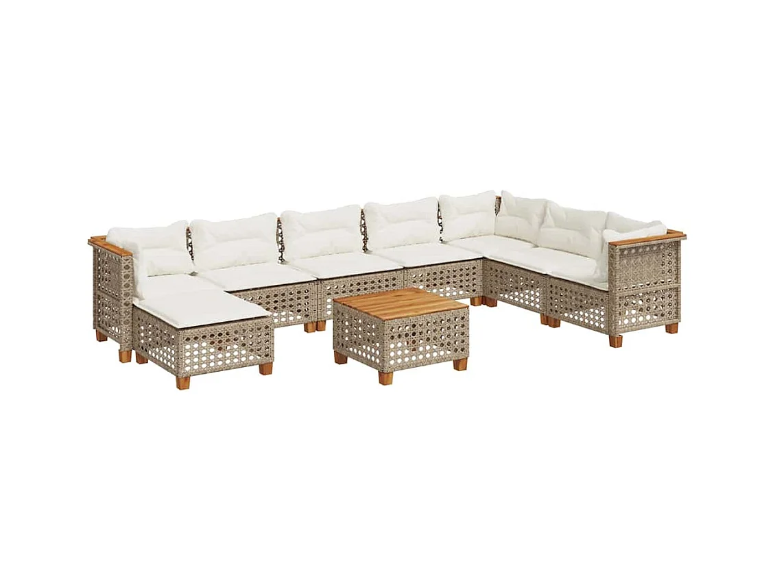 Salon de jardin avec coussins 9 pcs beige résine tressée
