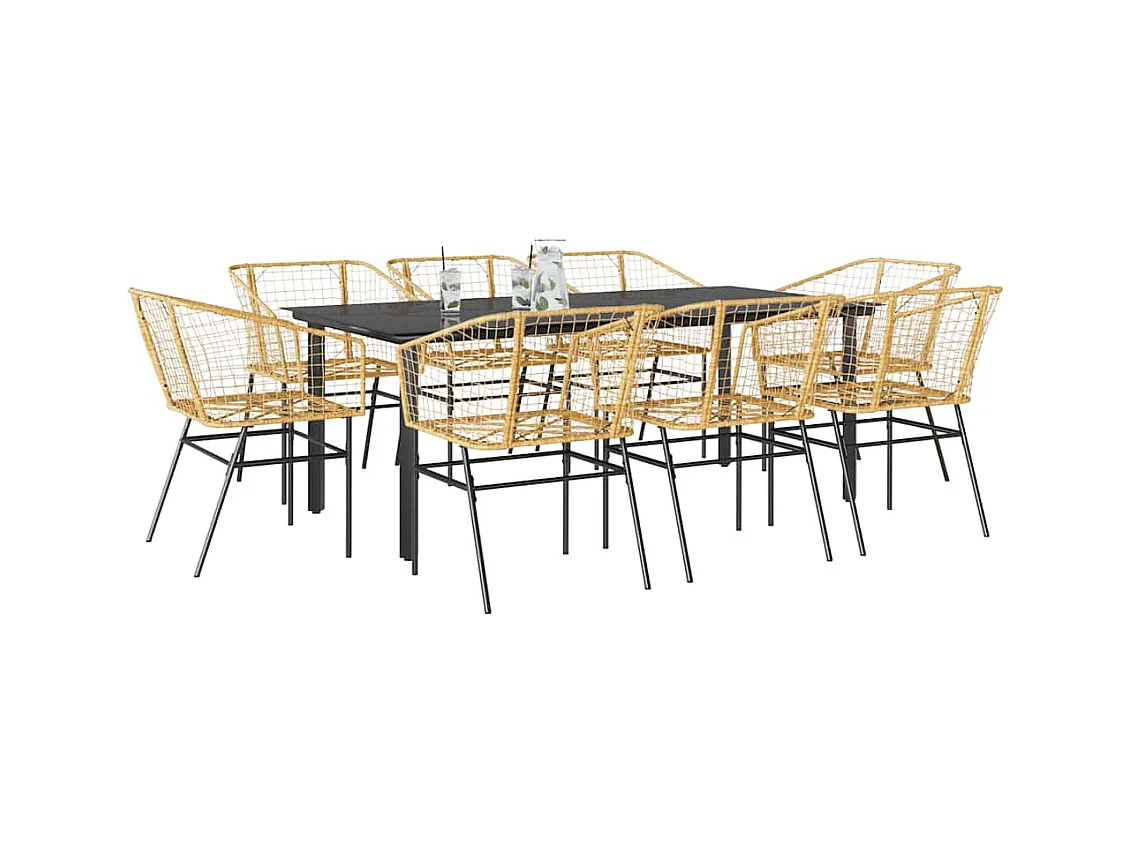 Ensemble à manger de jardin 9 pcs marron résine tressée verre