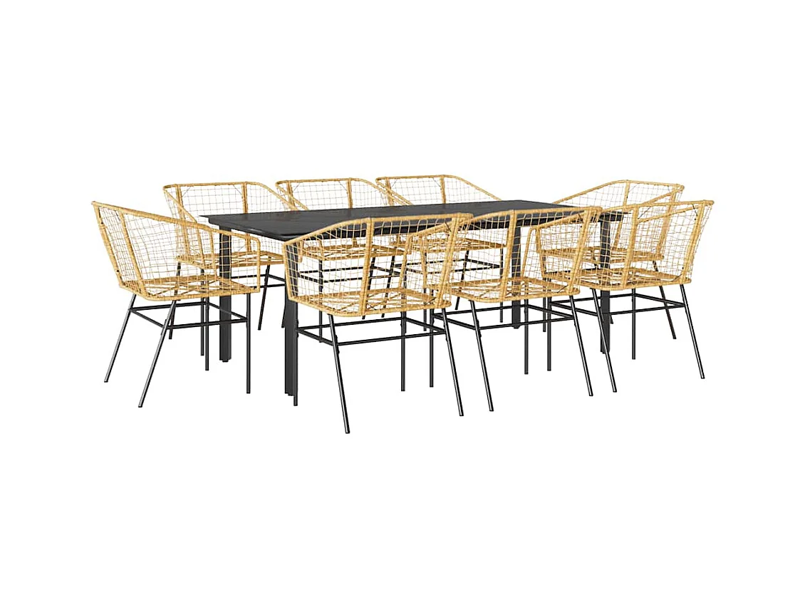 Ensemble à manger de jardin 9 pcs marron résine tressée verre