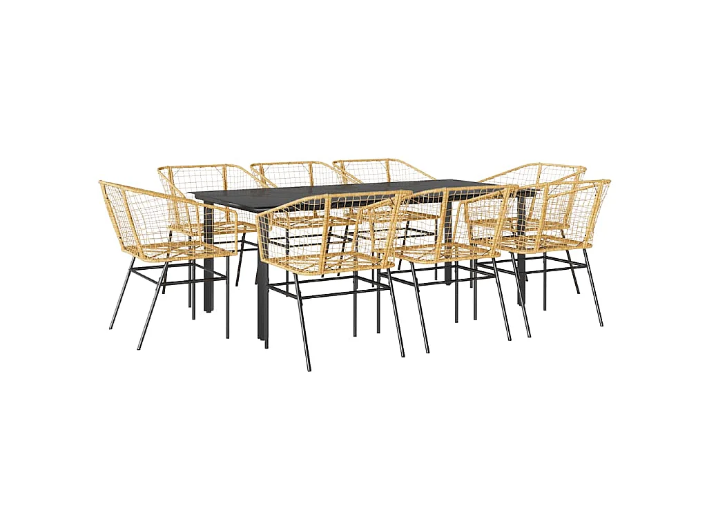 Set da Pranzo da Giardino 9 pz Polyrattan Vetro