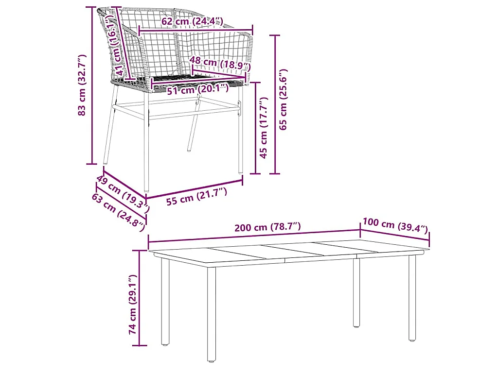 Set da Pranzo da Giardino 9 pz Polyrattan Vetro